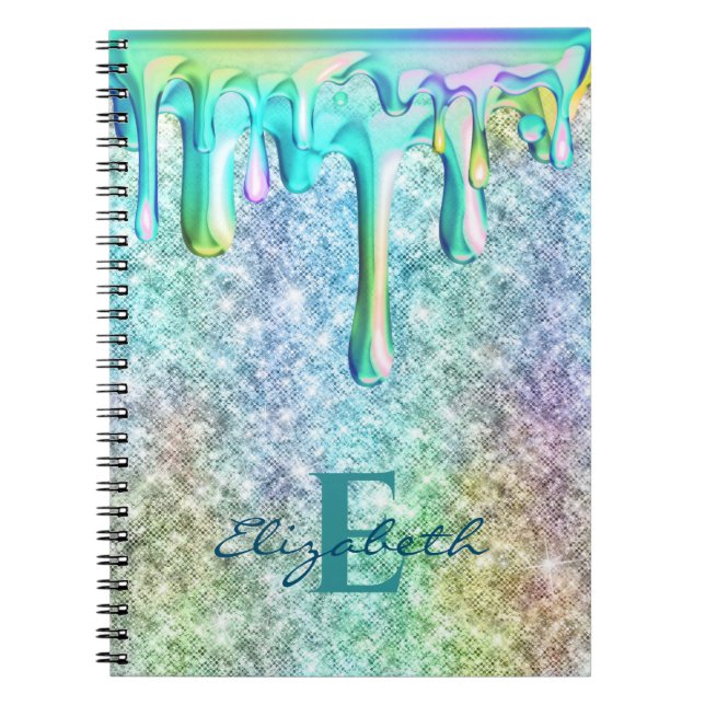 Caderno Espiral Glitter Iridescente do Unicórnio Bonito pinga Glit (Frente)