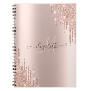Caderno Espiral Glitter Moderno Coloca Rosa Monograma Dourado