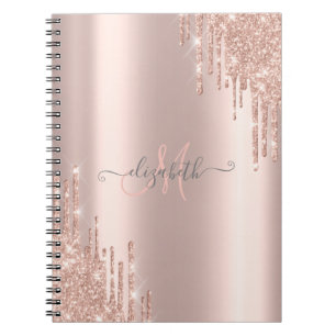 Caderno Espiral Glitter Moderno Coloca Rosa Monograma Dourado