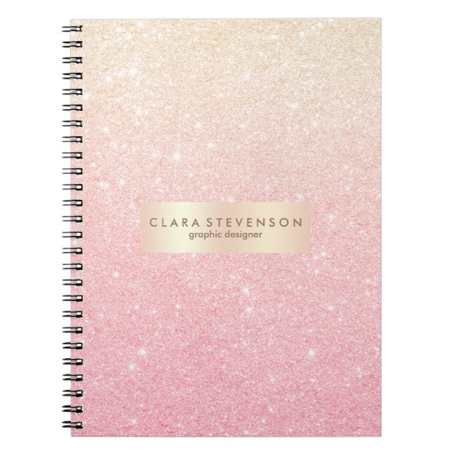 Caderno Espiral Glitter ouro de rosa de gradiente cinza bonito ele (Frente)