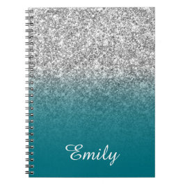 Caderno Espiral Glitter prateado e Ombre lacrimogêneo personalizad