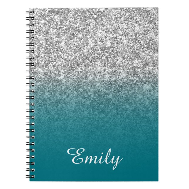 Caderno Espiral Glitter prateado e Ombre lacrimogêneo personalizad (Frente)