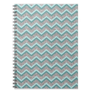 Caderno Espiral Glitter prateado e ZigZag lacrimejante