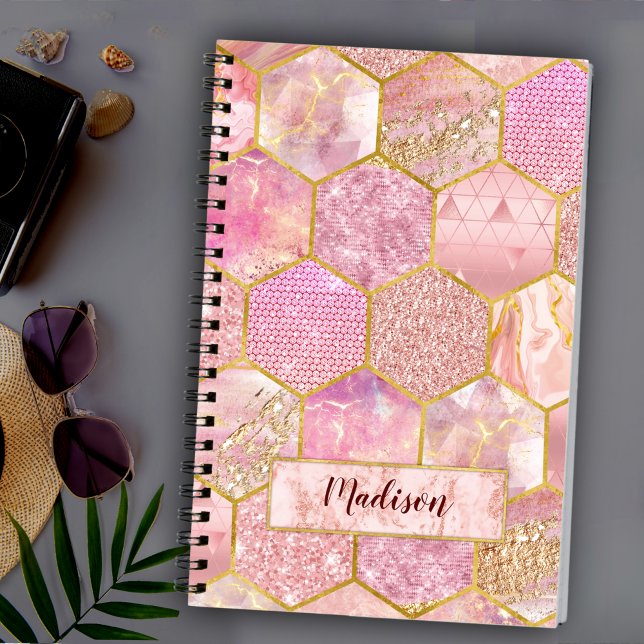 Caderno Espiral Glitter rosa dourado-esguicho (Criador carregado)