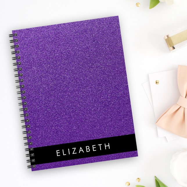 Caderno Espiral Glitter Roxo, Fundo Da Glitter, Seu Nome (Criador carregado)