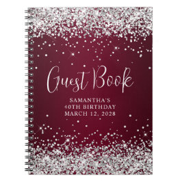 Caderno Espiral Glitter Silver Burgundy aniversário de 40 anos Con