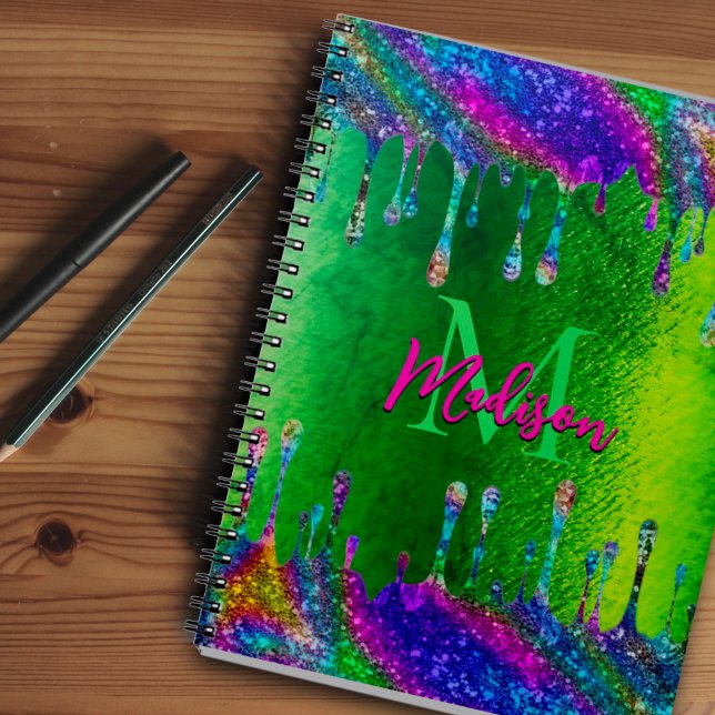 Caderno Espiral Glitter verde-iridescente, verde-acastanhado, gote (Criador carregado)