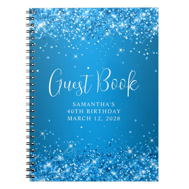 Caderno Espiral Glittery Azure Ombre aniversário de 40 anos Guest (Frente)