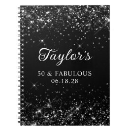 Caderno Espiral Glittery Black 50th Birthday Guestbook