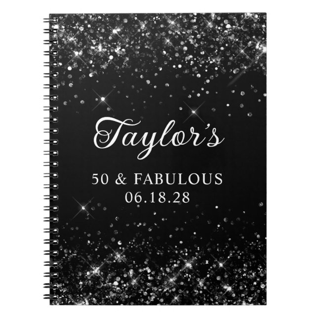 Caderno Espiral Glittery Black 50th Birthday Guestbook (Frente)
