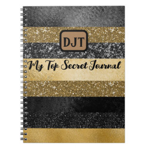 Caderno Espiral Glittery, Black and Dourado Top Secret Diário