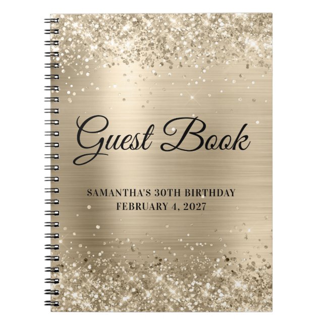Caderno Espiral Glittery Champagne Foil aniversário de 30 anos (Frente)