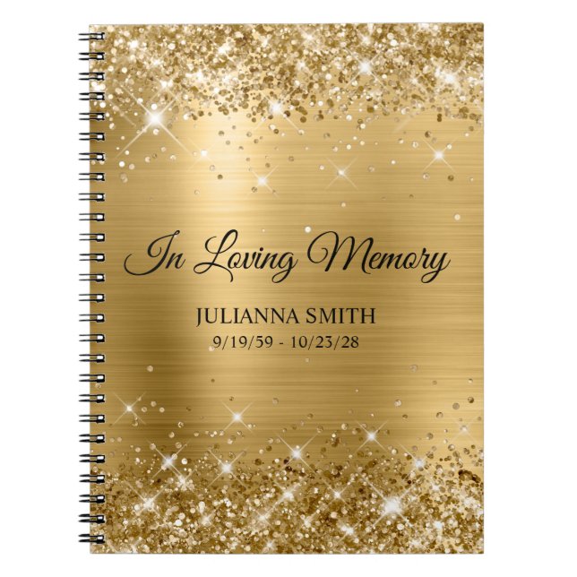 Caderno Espiral Glittery Gold Foil Memorial Service Guestbook (Frente)