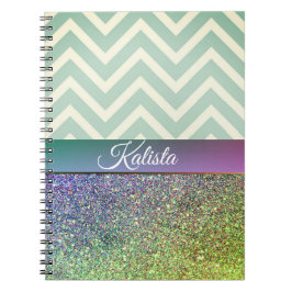 Caderno Espiral Glittery Green and Purple Chevron