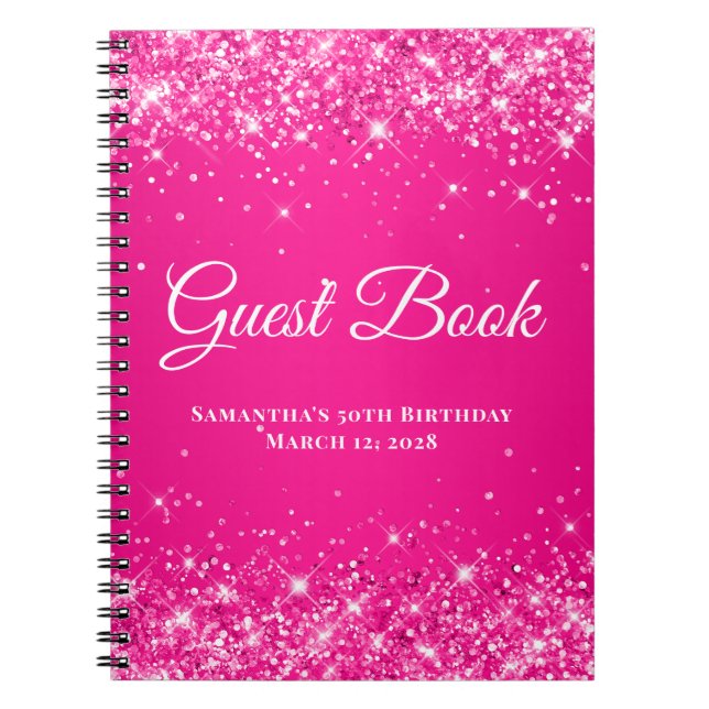 Caderno Espiral Glittery Hot Pink Ombre Birthday Celebration convi (Frente)