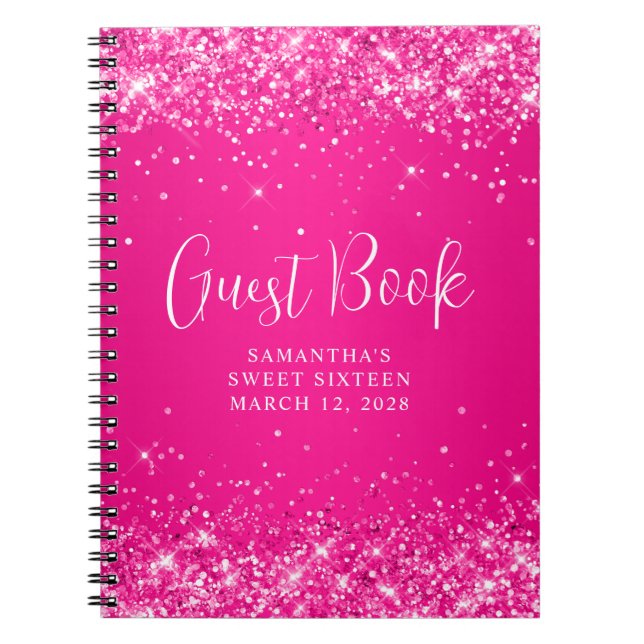 Caderno Espiral Glittery Hot Pink Ombre Sweet 16 Guest (Frente)