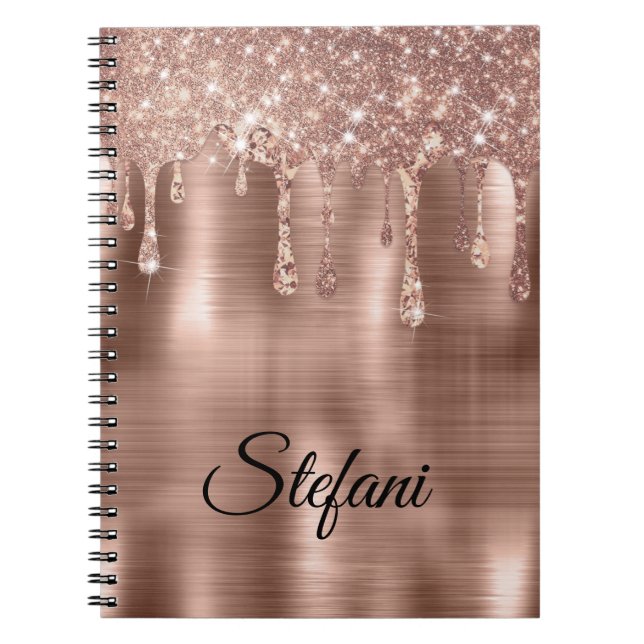 Caderno Espiral Glittery Rose Gold Drives Duas Cartões De Nome (Frente)