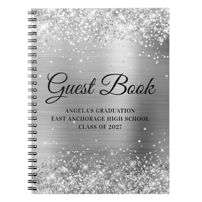 Caderno Espiral Glittery Silver Segundo grau Graduation Guest (Frente)