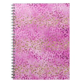 Caderno Espiral Glitz de Impressão Leopardo Dourada Rosa-Rosa