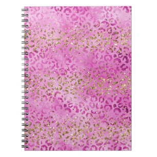 Caderno Espiral Glitz de Impressão Leopardo Dourada Rosa-Rosa