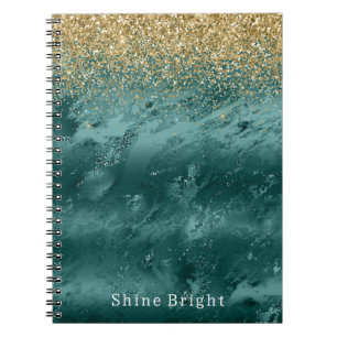 Caderno Espiral Glitzy Emerald Green Ombre Marble Dourado Glitter