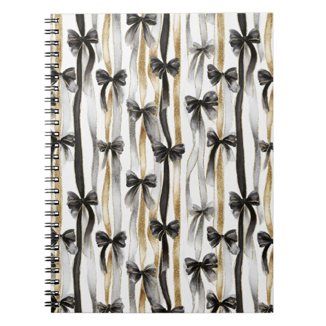 Caderno Espiral Glitzy Gold Silver Black Ribbons Bows  (Frente)