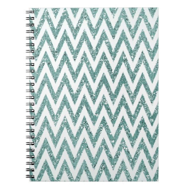 Caderno Espiral Glitzy Green White Chevron Stripes (Frente)