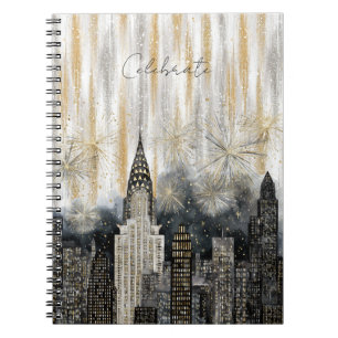 Caderno Espiral Glitzy Ouro Prata Celebre Cidade