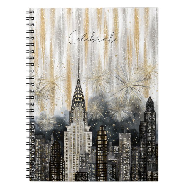 Caderno Espiral Glitzy Ouro Prata Celebre Cidade (Frente)