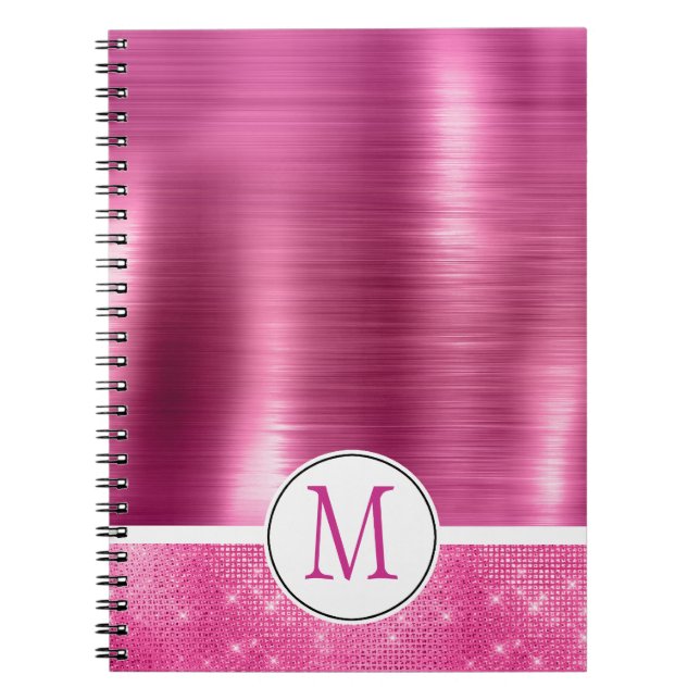 Caderno Espiral Glitzy Pink Glam Sparkle Monograma (Frente)