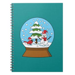 Caderno Espiral Globo de Neve com Cardeal Snowman e Pine Tree