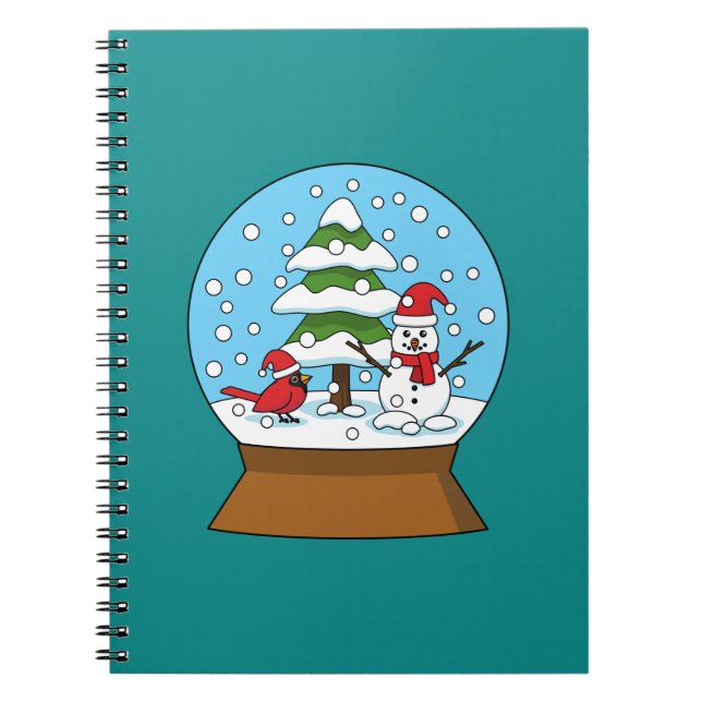 Caderno Espiral Globo de Neve com Cardeal Snowman e Pine Tree (Frente)