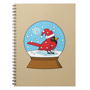 Caderno Espiral Globo de Neve com Cardeal Vermelho Bonito