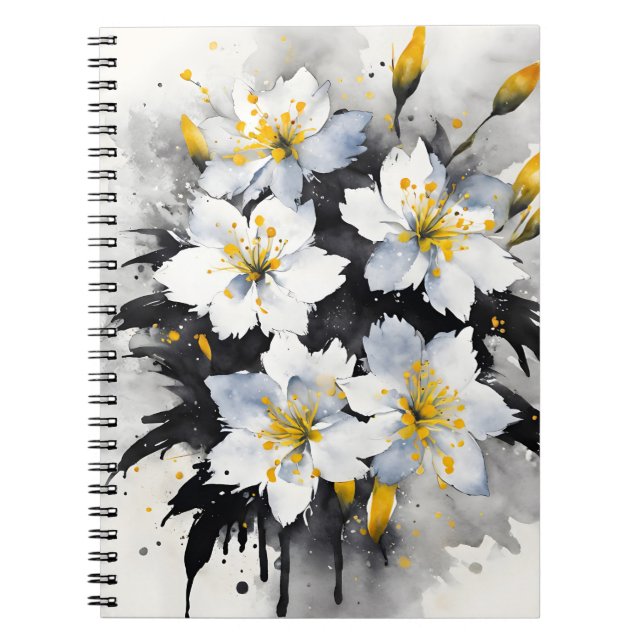 Caderno Espiral Glória da Neve - Flores aquarela (Frente)