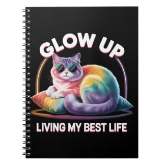 Caderno Espiral Glow Up Cat | Living My Best Life Rainbow