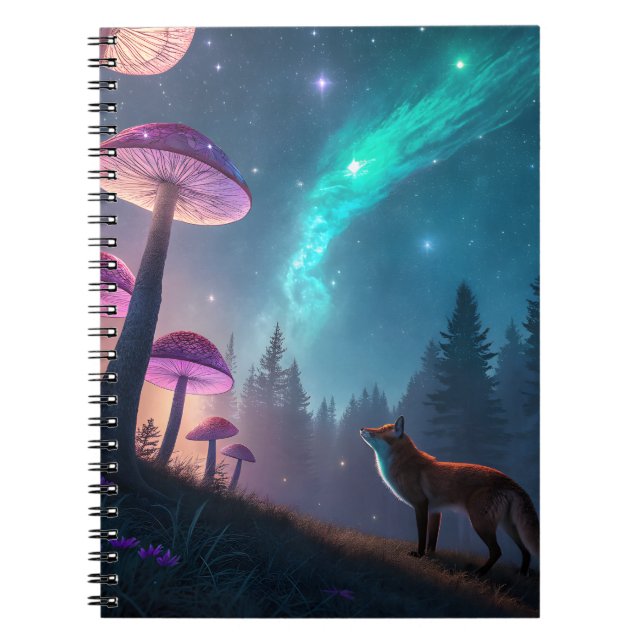 Caderno Espiral Glowing Mushroom Forest Fox Fantasy Art (Frente)