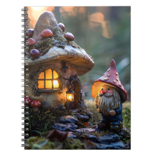 Caderno Espiral Gnome e uma casa de cogumelos, design de fantasia