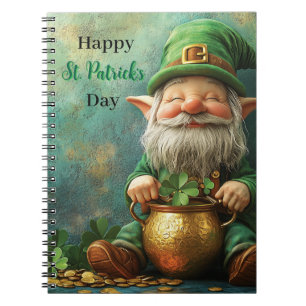Caderno Espiral Gnome Leprechaun e Pote de Ruas Douradas. Dia de P