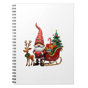 Caderno Espiral Gnomo da Luz do Natal Papai Noel Pilotando Trenó H