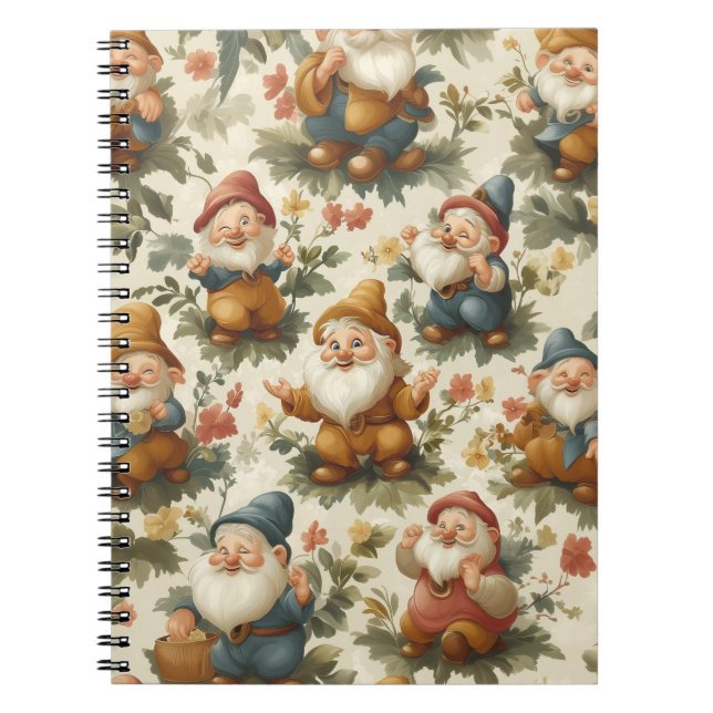 Caderno Espiral Gnomo e design de flores (Frente)