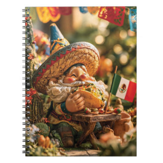 Caderno Espiral Gnomo Mexicano Usando Um Sombrero Comendo Um Taco