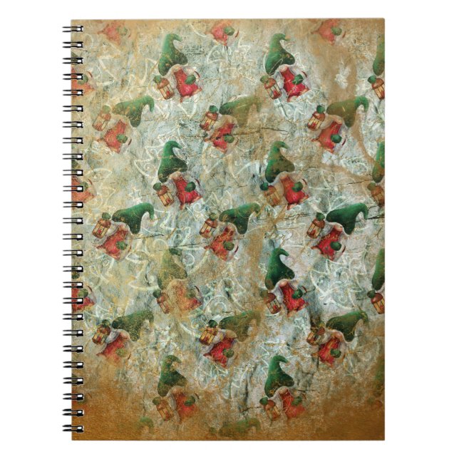 Caderno Espiral Gnomo Russo De Natal Com Padrão De Árvore Lanterna (Frente)