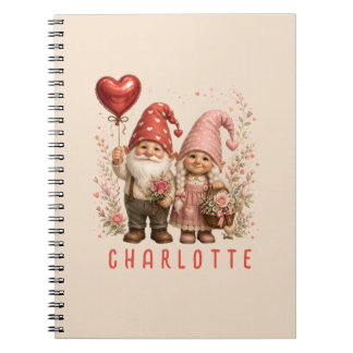 Caderno Espiral Gnomos do Dia dos Namorados Florais Personalizados