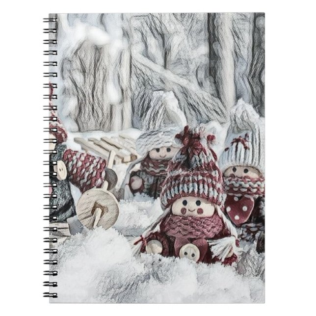 Caderno Espiral Gnomos em um notebook de inverno (Frente)