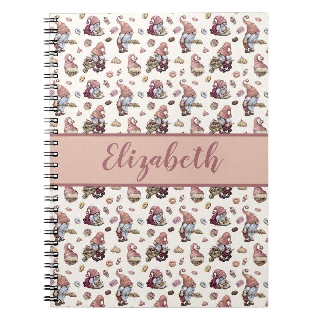Caderno Espiral Gnomos Monograma Assando Cupcakes Donuts Script Ro (Frente)