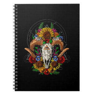 Caderno Espiral Goat Skull Psychedelic Sunflower