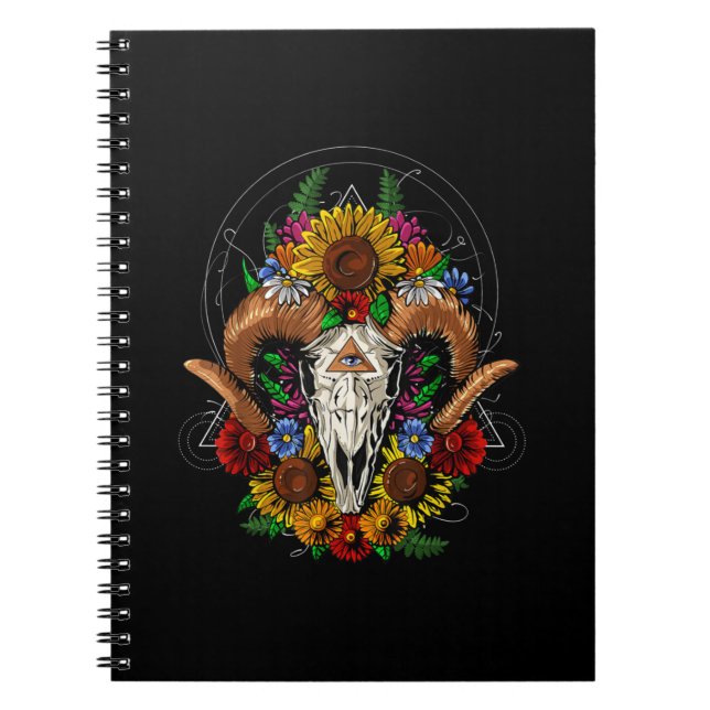 Caderno Espiral Goat Skull Psychedelic Sunflower (Frente)