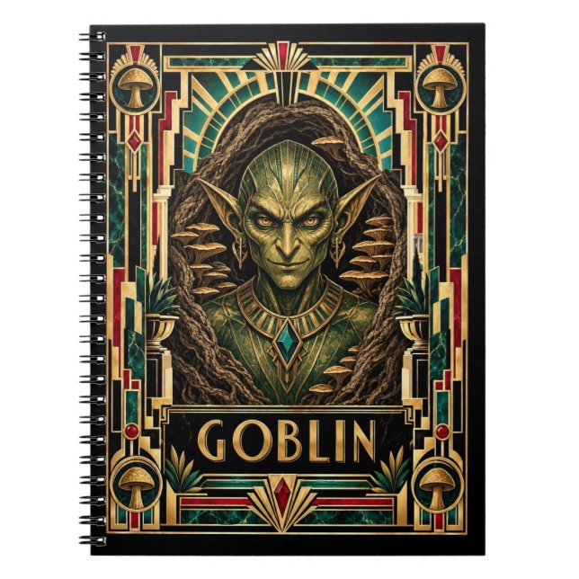 Caderno Espiral Goblin, Art Deco Mítico (Frente)