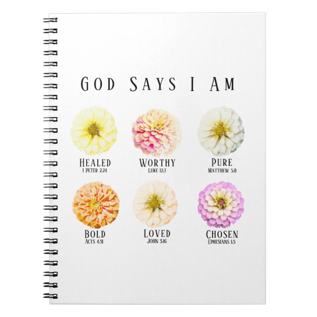 Caderno Espiral God Says I Am Affirmation Pastel Zinnia Floral (Frente)