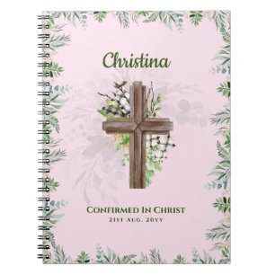 Caderno Espiral Godchild CONFIRMATION Pink Greenery Cross